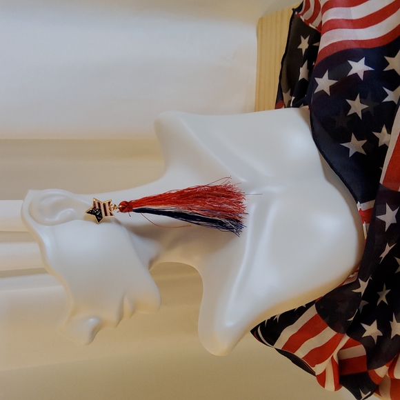 Patriotic Flag StarTassel Earrings - Picture 2 of 4